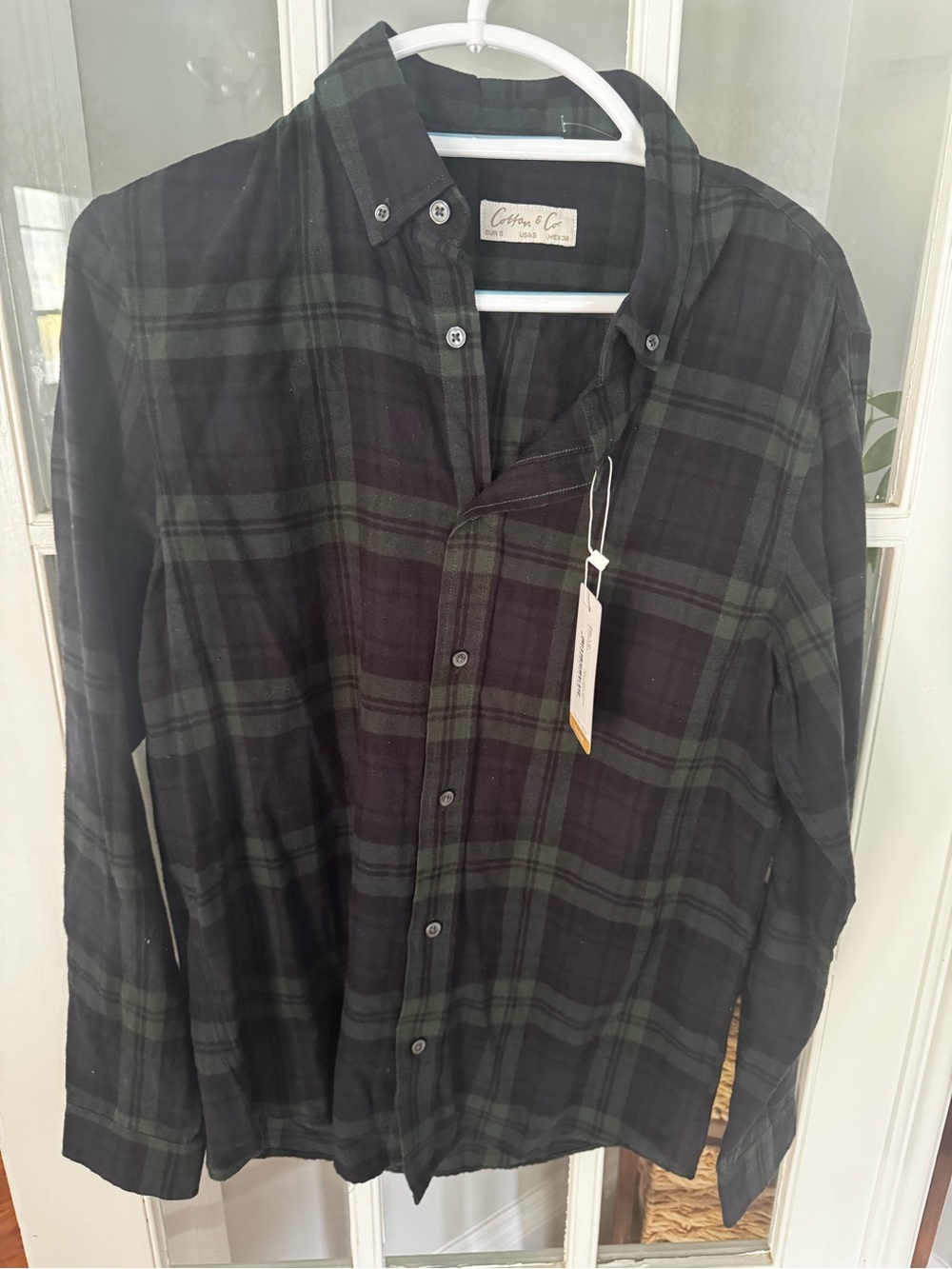 Men’s Green Black Plaid Button-Down Shirt